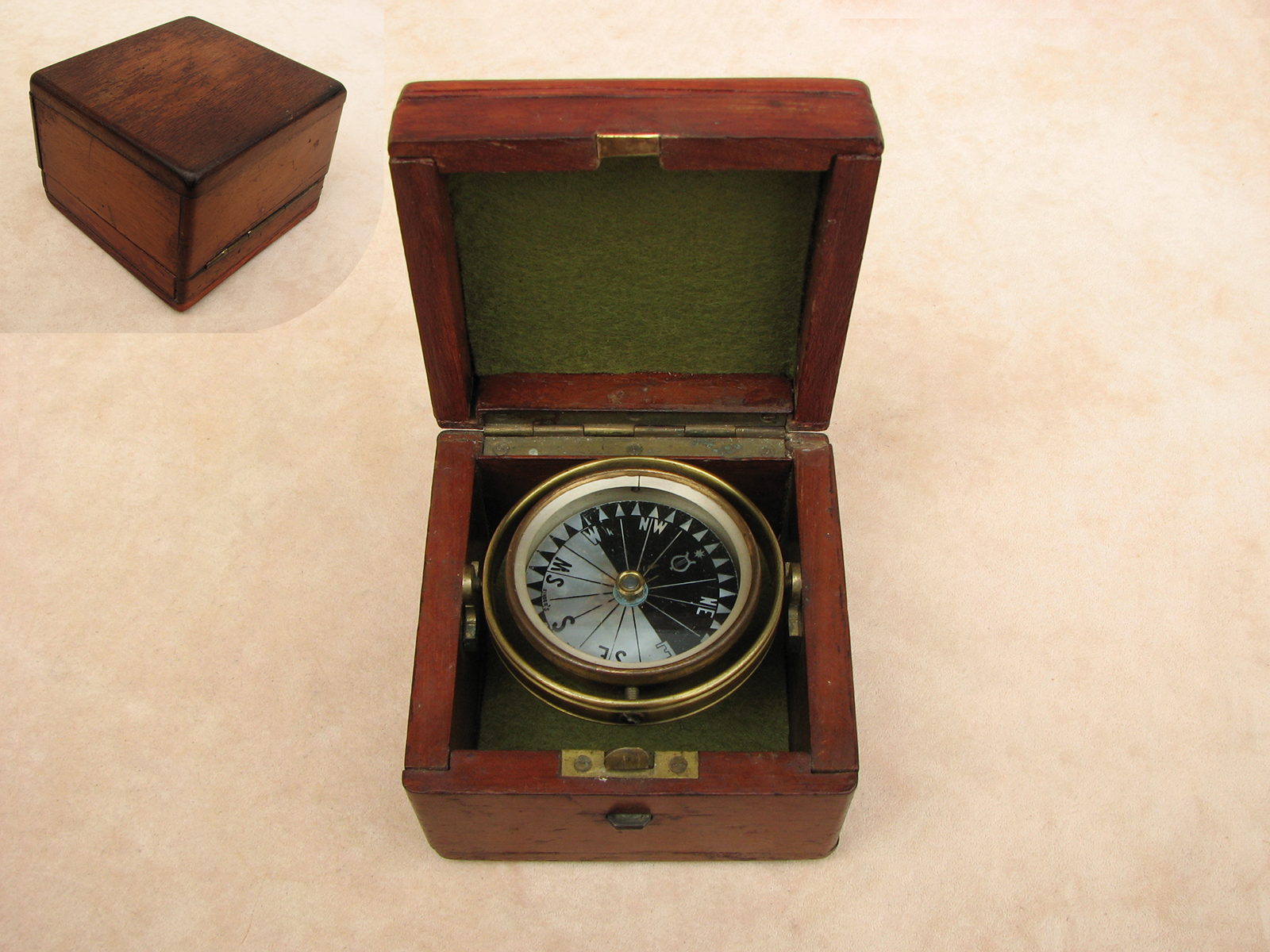 19th century gimbal mounted deck compass with Singer's patent dial